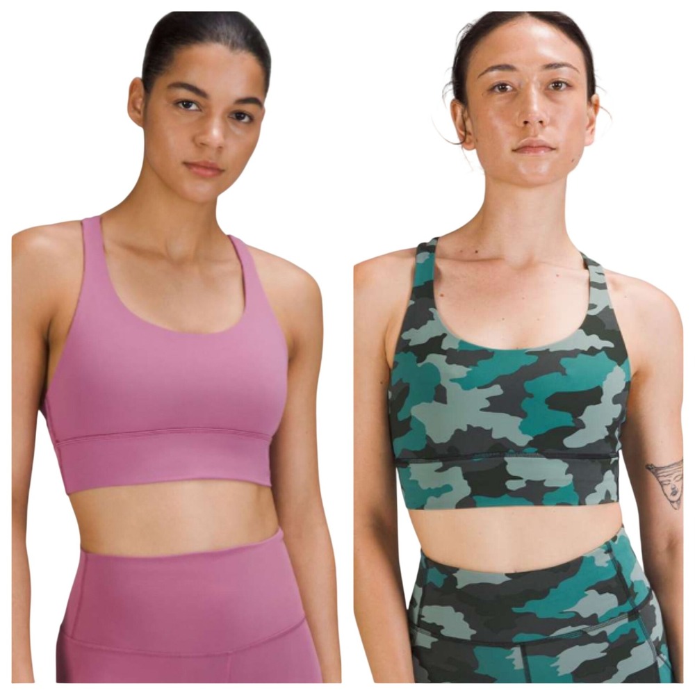 Lululemon Energy Longline Bra Lot of 2 Size 4 Velvet Dust Camo Strappy Yoga